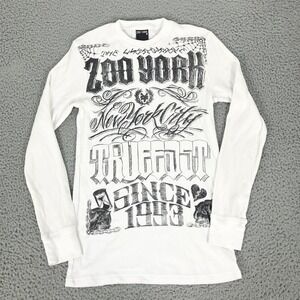 Zoo York Shirt Mens Medium White Thermal Long Sleeve New York City Graphic Y2K